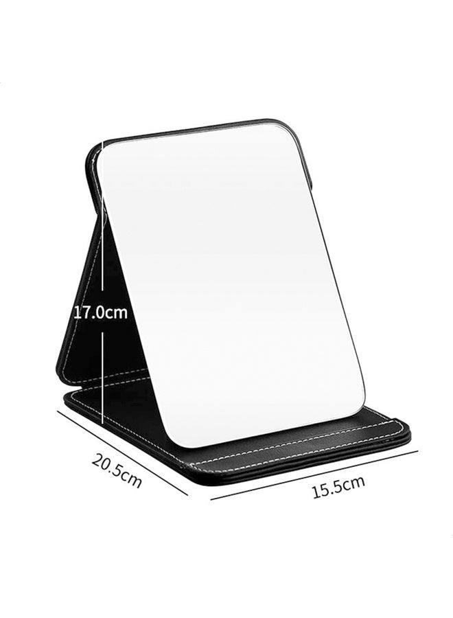 DUNISO Portable Folding Makeup Mirror, PU Leather Cushioned Cover Vanity Mirror with Stand for Travel Outing Tabletop Personal ，black  - Image 4
