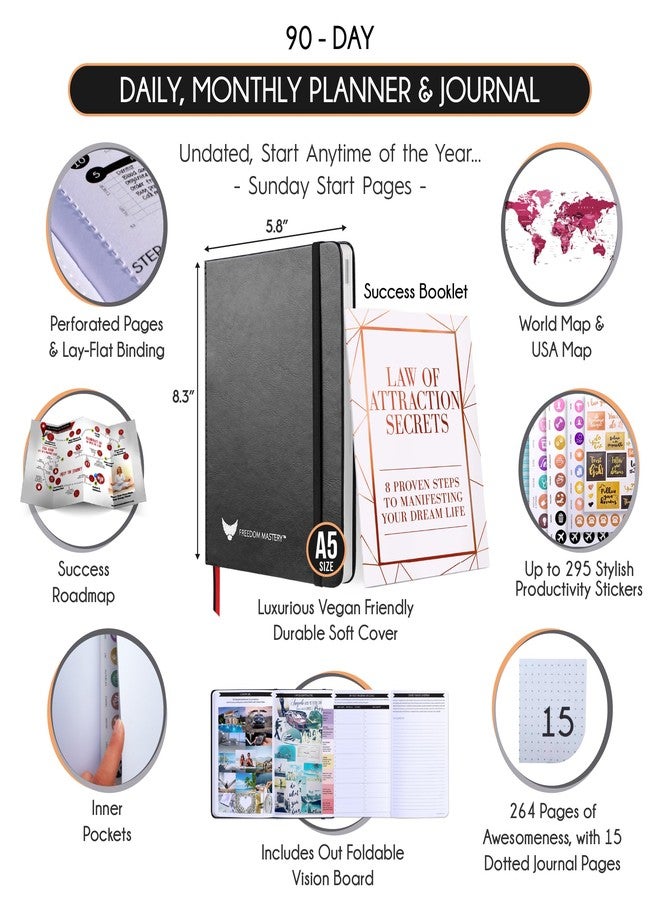 Freedom Mastery Gratitude Journal for Women & Men - 5 Minute Self Care Journal | 90-Day Undated Daily Planner for Positivity, Affirmations & Manifestation | Guided Mindfulness, Reflection | Vision Board + Stickers - Image 2