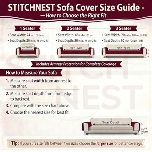 STITCHNEST Woven 2 Seater Sofa Protector with 2 Hand Rest Covers – Blue & White Stripe Design – Washable Fabric with Tassels – Stylish Sofa Cover for Modern Living Room & Furniture Décor - Image 3