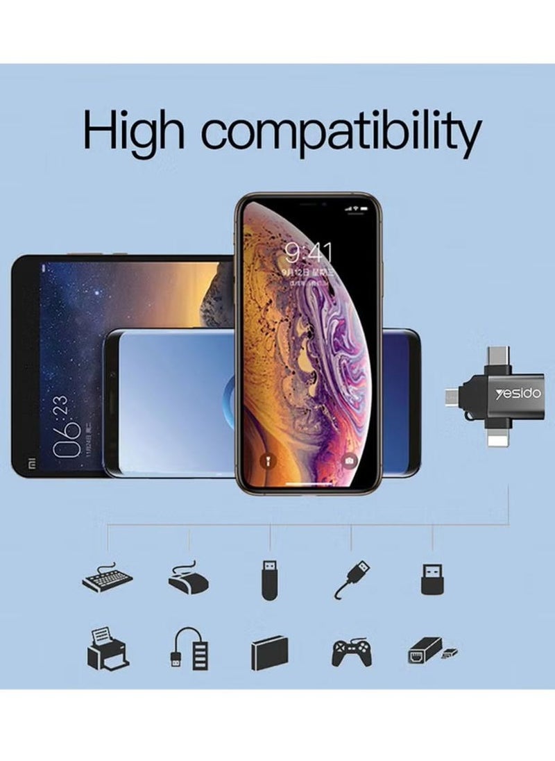 Yesido - GS15 OTG Adapter 3 In 1 USB 2.0 to Type-C, Micro, Lightning Adapter – Universal OTG Connector for Smartphones, Tablets, and Devices – Fast Data Transfer, Compact Design - Image 1