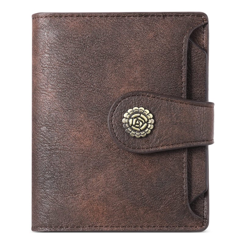 CLUCI Small Wallets for Women RFID Blocking Leather Trifold Compact Credit Card Holder with ID Window Ladies Zipper Coin Purse Coffee - Image 1