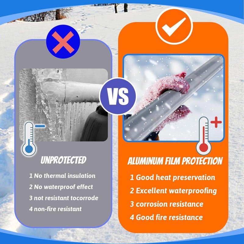 FUYITE 16 Pack Pipe Insulation Foam Tube, 3/4'' Self Adhesive Pre Slit Foam Pipe Covers Polyethylene with Aluminum Foil for Spigot, Winter Outside Pipes, Sprinkler, Water Heater Pipes Freeze Protection - Image 5
