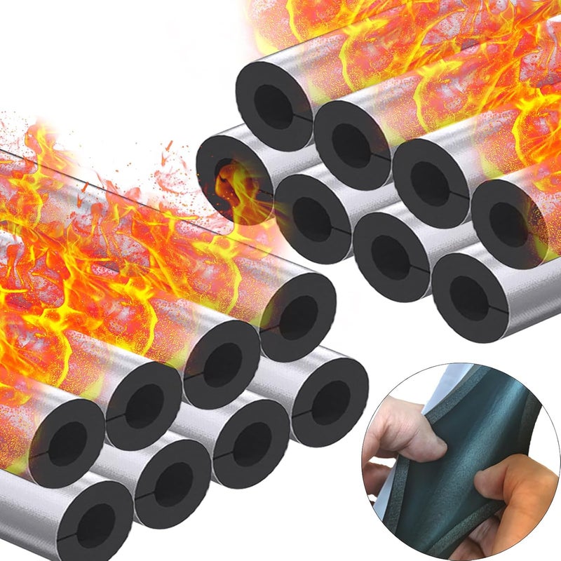 FUYITE 16 Pack Pipe Insulation Foam Tube, 3/4'' Self Adhesive Pre Slit Foam Pipe Covers Polyethylene with Aluminum Foil for Spigot, Winter Outside Pipes, Sprinkler, Water Heater Pipes Freeze Protection - Image 1