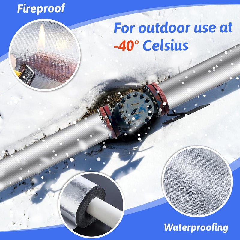 FUYITE 16 Pack Pipe Insulation Foam Tube, 3/4'' Self Adhesive Pre Slit Foam Pipe Covers Polyethylene with Aluminum Foil for Spigot, Winter Outside Pipes, Sprinkler, Water Heater Pipes Freeze Protection - Image 3