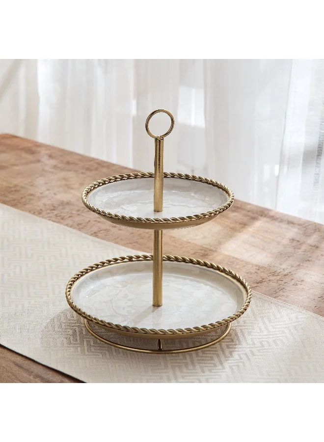 Home Box Lera 2-Tier Shell Enamel Cake Stand - 24x24x28 cm