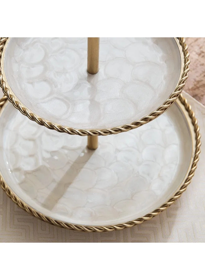Home Box Lera 2-Tier Shell Enamel Cake Stand - 24x24x28 cm