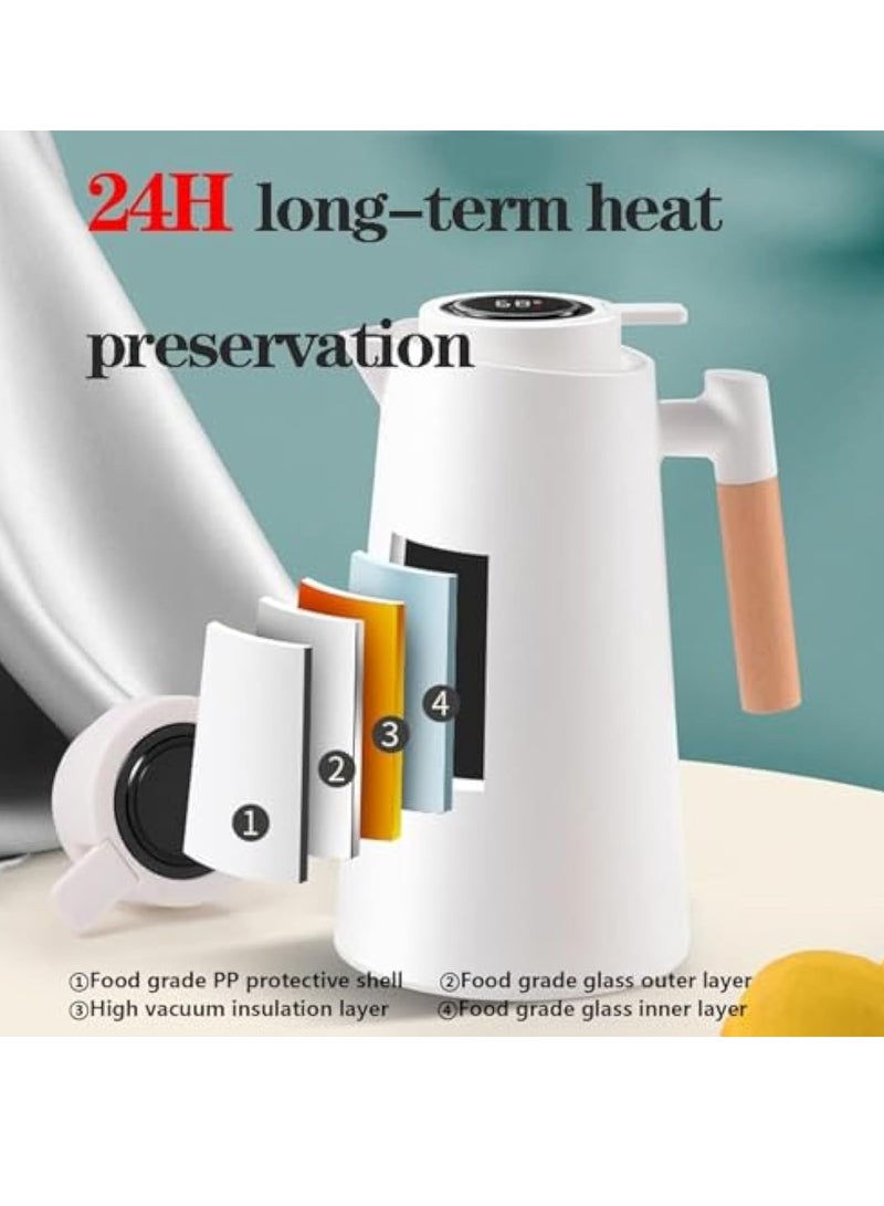 YelaJoy 1L Thermal Coffee Carafe,Double Walled Vacuum Flask Insulated Pitcher,Large Thermos Thermal Insulation Kettle Household Pot Glass Liner Thermos Hot Water Bottle with Temperature Display - Image 4