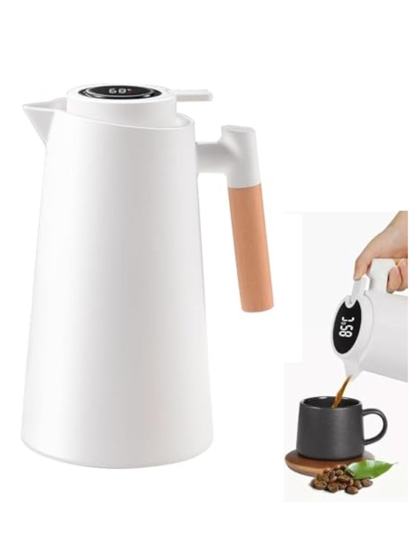 YelaJoy 1L Thermal Coffee Carafe,Double Walled Vacuum Flask Insulated Pitcher,Large Thermos Thermal Insulation Kettle Household Pot Glass Liner Thermos Hot Water Bottle with Temperature Display - Image 1