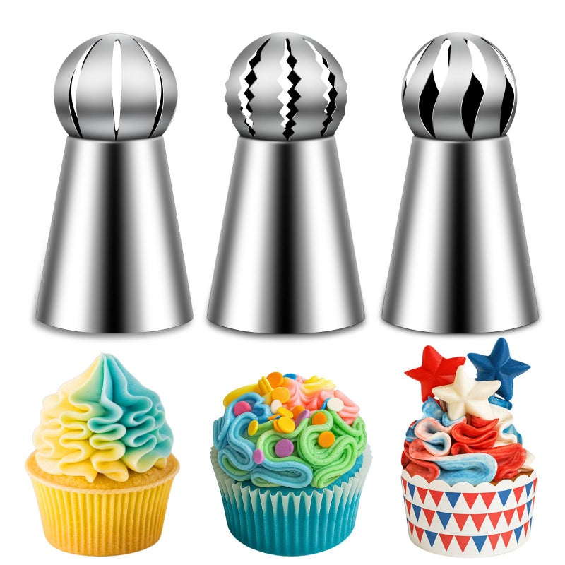 Suuker 3 Pieces Ball Russian Piping TipsCake Decorating Tips Frosting Icing Tips for Cupcakes Cake Cookie and Decorating