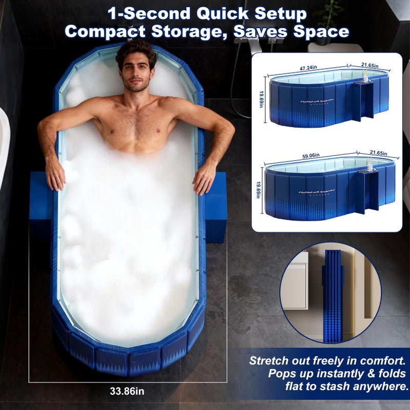 COBOPANDA Portable Bathtub for Adult 47" Large Collapsible Cold Plunge Bathtub Foldable No Installation Ice Bath Tub for Shower Stall, Bathroom Hot SPA Soaking Standing Tub - Image 4