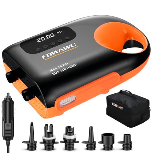 FOWAWU مضخة لوح التجديف FOWAWU 20 PSI، مضخة كهربائية DC 12V مع موصل سيارة، مضخة لوح التجديف مع تضخيم وتفريغ ذكي مزدوج المرحلة، إيقاف تلقائي - Image 1