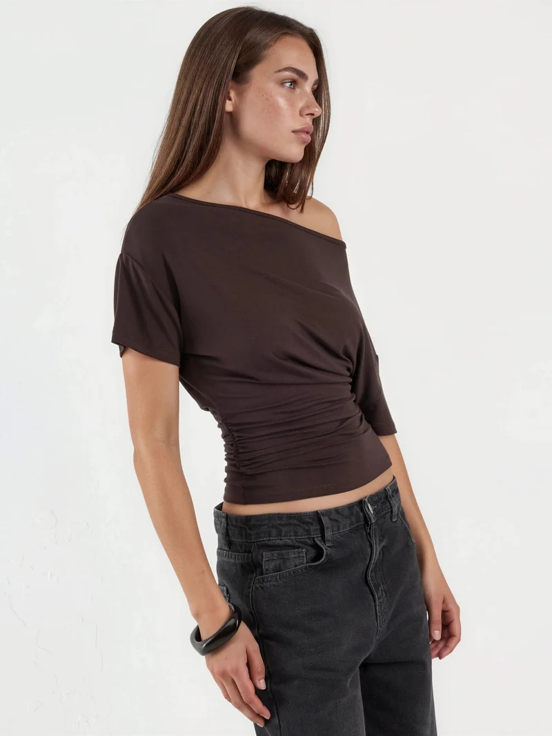 HICCUP Asymmetrical Neck Soft Viscose Knit Top