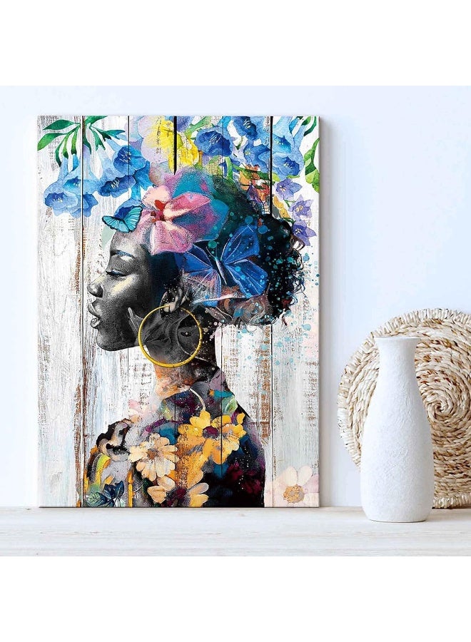 PENNLYNN African American Wall Art Black Queen Woman Flower Art Prints Abstract Canvas Paintings for Wall Decorations Modern Bathroom Bedroom Office Wall Decor for Living Room Home Kitchen Aesthetic Artwork - Image 1