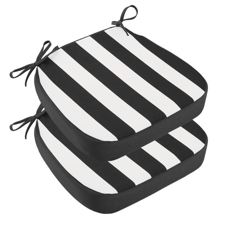 idee-home Outdoor Chair Cushions Set of 2, 17" x 17" x 3" Thick D-Shaped Patio Furniture Outdoor Seat Cushions Waterproof with Ties, Dining Pads - Image 1