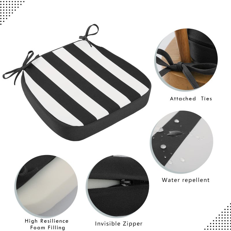 idee-home Outdoor Chair Cushions Set of 2, 17" x 17" x 3" Thick D-Shaped Patio Furniture Outdoor Seat Cushions Waterproof with Ties, Dining Pads - Image 2