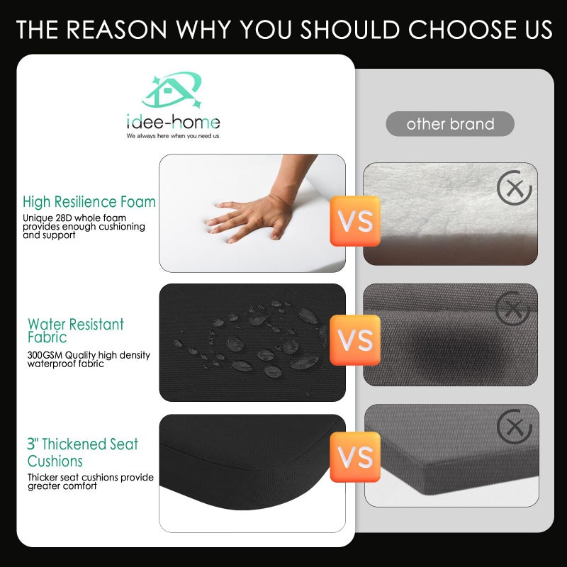 idee-home Outdoor Chair Cushions Set of 2, 17" x 17" x 3" Thick D-Shaped Patio Furniture Outdoor Seat Cushions Waterproof with Ties, Dining Pads - Image 3