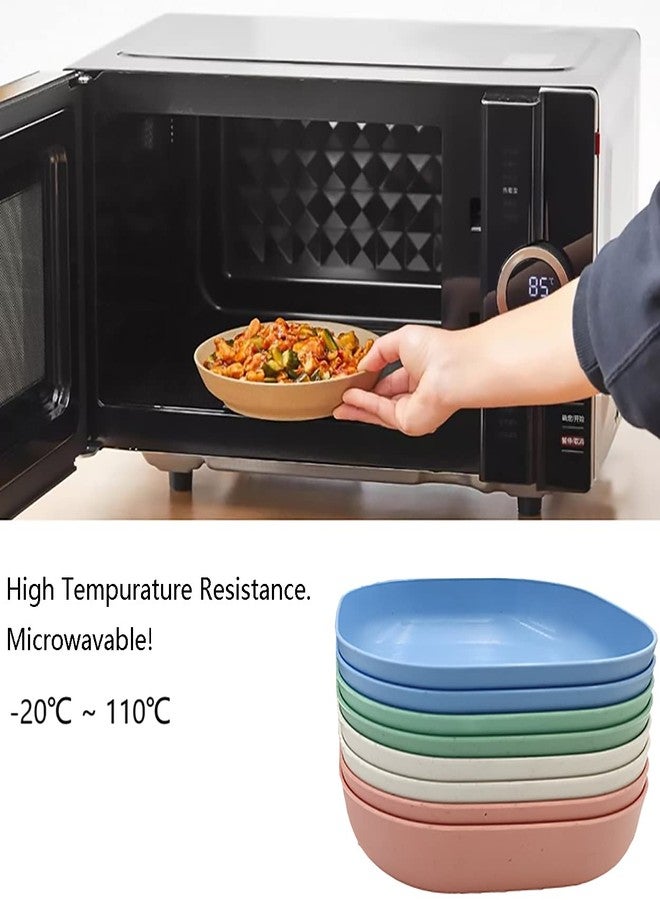 Dadamong 8Pcs Square Wheat Straw Plates Deep Dinner Dishes 5.7 Inches Unbreakable Tableware for Noodle Rice Fruit Cereal Dessert Salad, Dishwasher Microwave Safe Dinnerware - Image 4