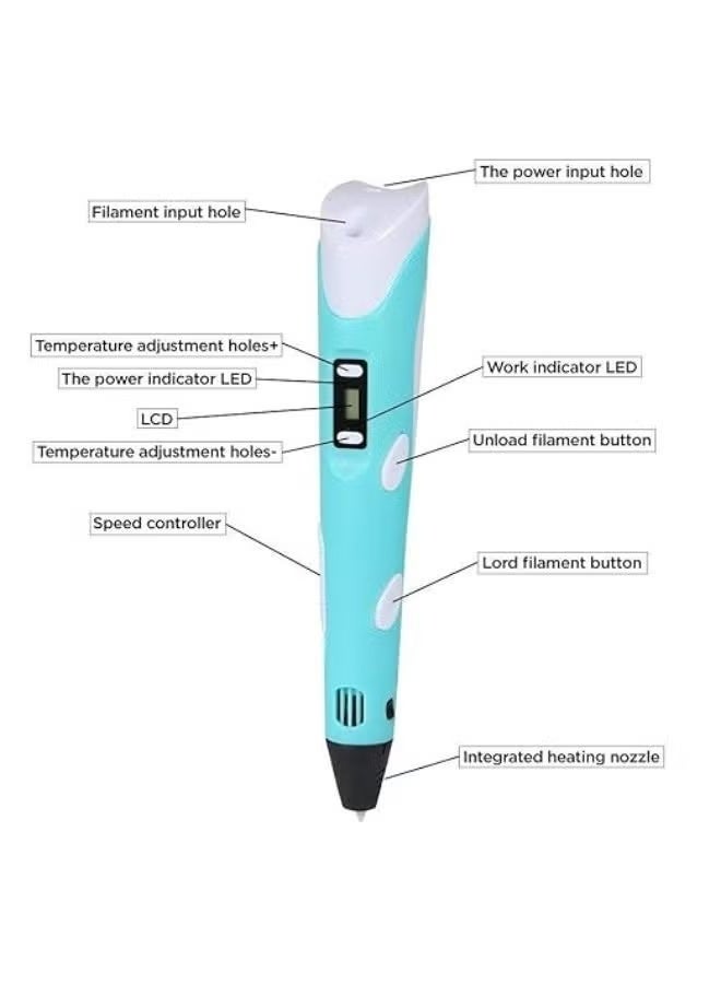 A ZONE Image Create Print Upgraded 3D Pen Blue Smart Intelligent Drawing doodler 3D Pen for Teens Adults Creators - Image 2