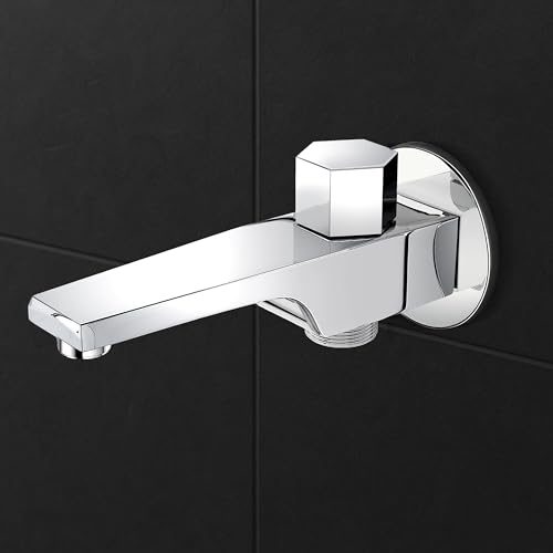 Plantex Spout for Bathroom with Brass Spindle, Wall Flange and Teflon Tape/Button Attachment for Hand Shower-(AC06-Chrome) - Image 1