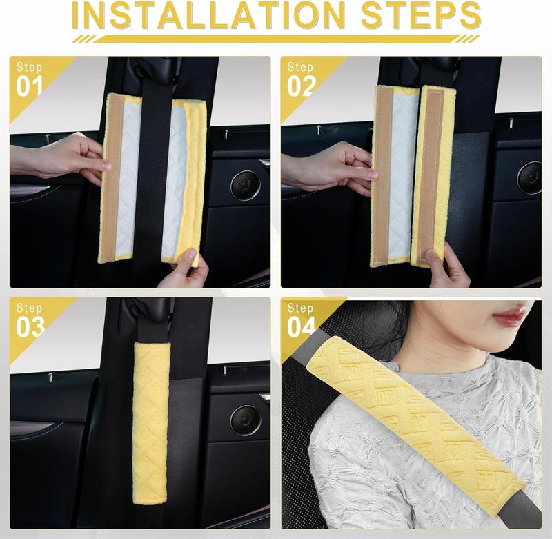 JUSTTOP 2-Pack Universal Car Shoulder Strap Pads Cover for A More Comfortable Driving, Shoulder Strap Covers Harness Pad for Car Interior Accessories(Yellow) - Image 5