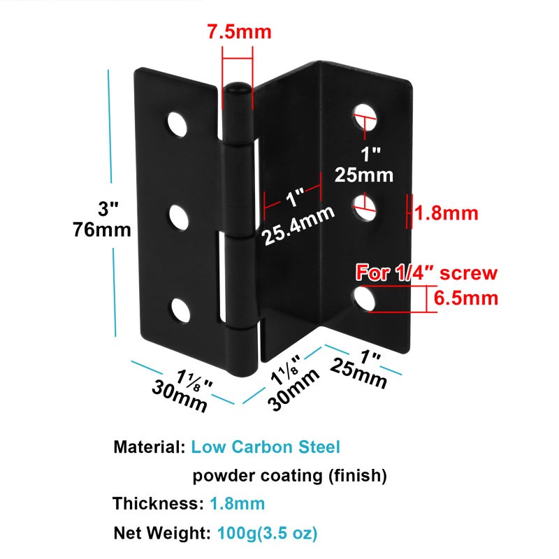 Gbgs 6 Pcs 3"" Half-Surface Chest Hinges Black Offset Hinge For 1"" Thick Door Panel Max Load 66Lb - Image 3