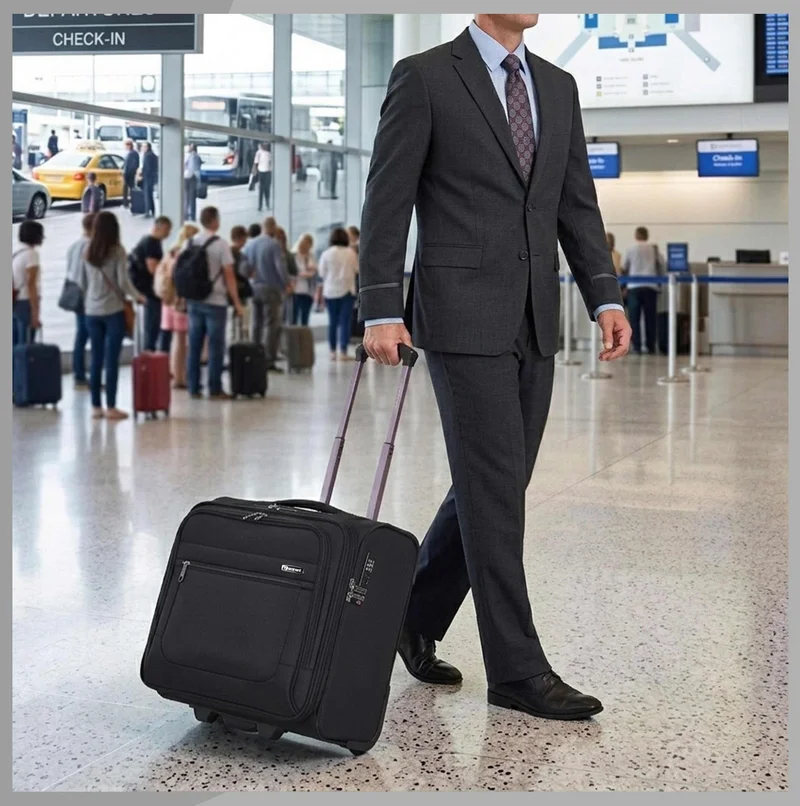 إيمينينت Unisex 17inch Pilot Case 2 Wheel Laptop Trolley with Built-In TSA Lock and Safe Zipper for Business Travel, V422T-SZ-17, Black