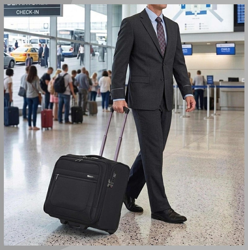 eminent Unisex 17inch Pilot Case 2 Wheel Laptop Trolley with Built-In TSA Lock and Safe Zipper for Business Travel, V422T-SZ-17, Black - Image 2