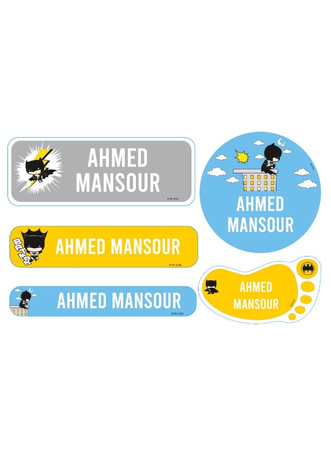 Essmak Batman Personalized Waterproof Name Labels for Kids – Set of 74 Custom Stickers for School Supplies, Lunch Boxes, Clothes and Toys  - Image 1