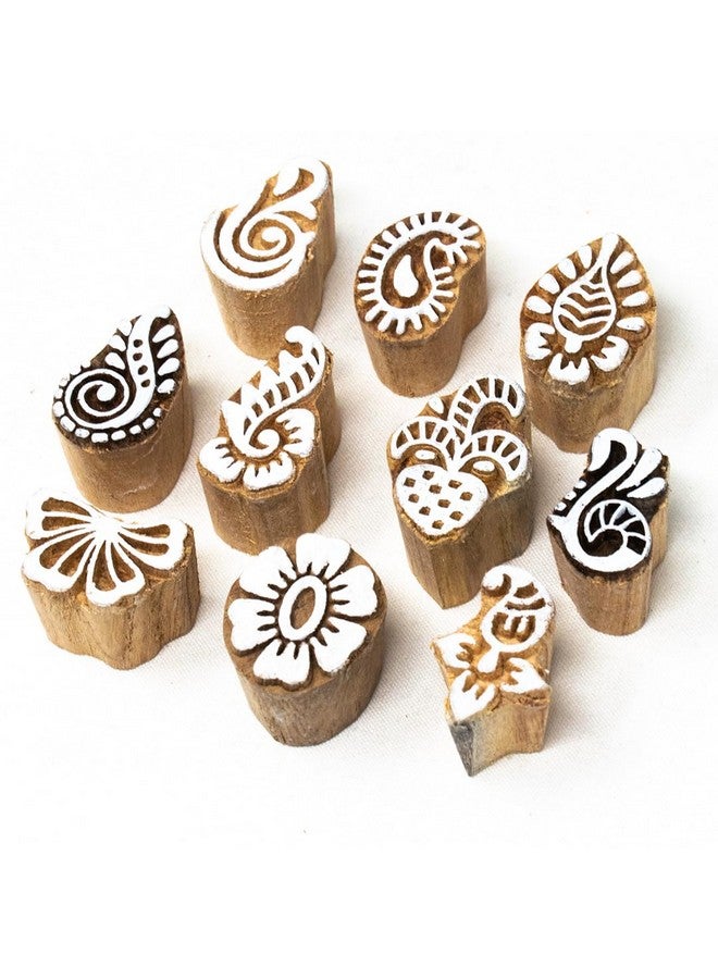 Hashcart Wooden Stamp Block, Printing Stamp Design Set | Block For Printing Saree Border | Dresses, Craft Card Making, Scrapbook, Clay Pottery | Set Of 10 - Image 1