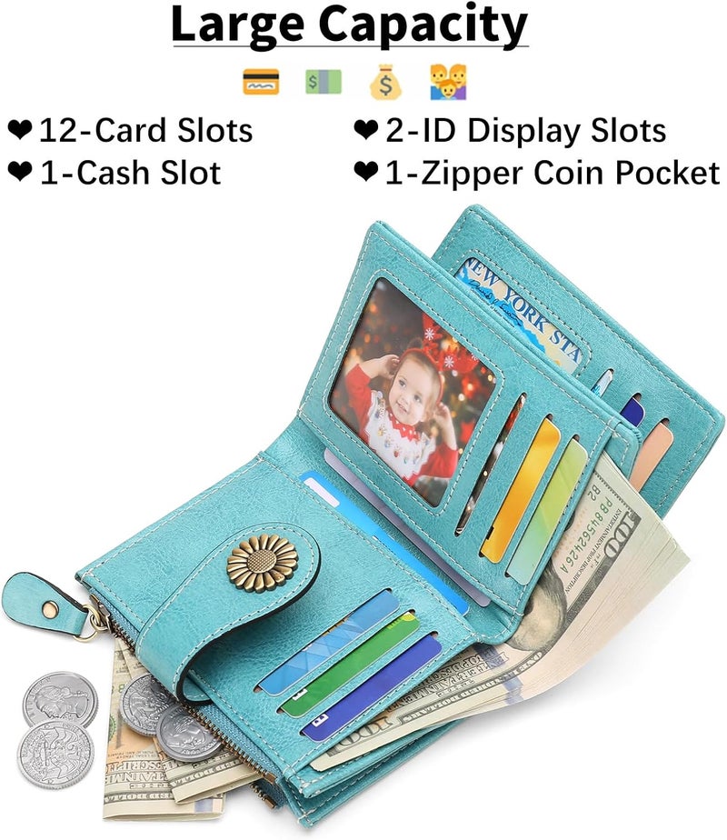 SENDEFN Small Womens Wallet Leather Bifold Card Holder RFID Blocking with Zipper Coin Pocket - Image 2