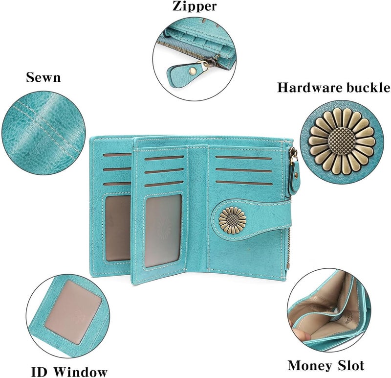 SENDEFN Small Womens Wallet Leather Bifold Card Holder RFID Blocking with Zipper Coin Pocket - Image 3