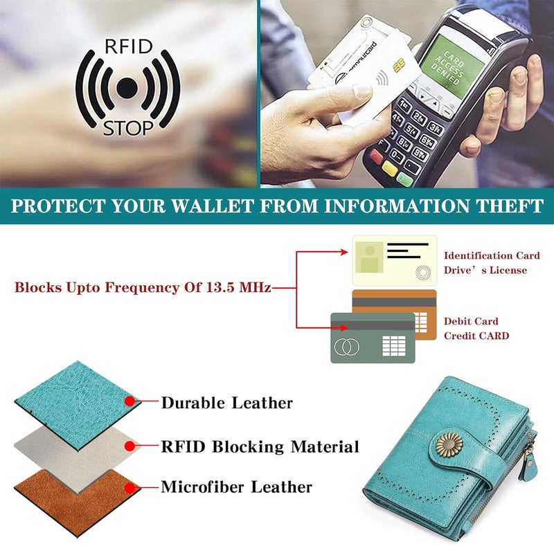 SENDEFN Small Womens Wallet Leather Bifold Card Holder RFID Blocking with Zipper Coin Pocket - Image 5