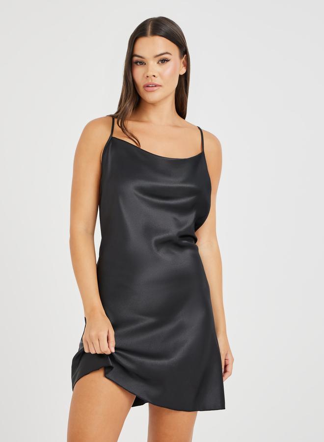 Styli Styli Cowl Neck Satin Slip Dress with Back Butterfly Pattern  - Image 2