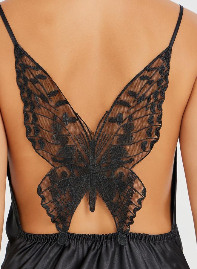 Styli Styli Cowl Neck Satin Slip Dress with Back Butterfly Pattern  - Image 4