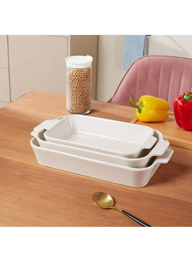 DANUBE HOME Chef's Delight Porcelain 3-Piece Rectangular Baking Dish Set – Durable Oven-Safe Bakeware for Lasagna, Roasting, Casseroles & Serving, Elegant Design for Modern Kitchens