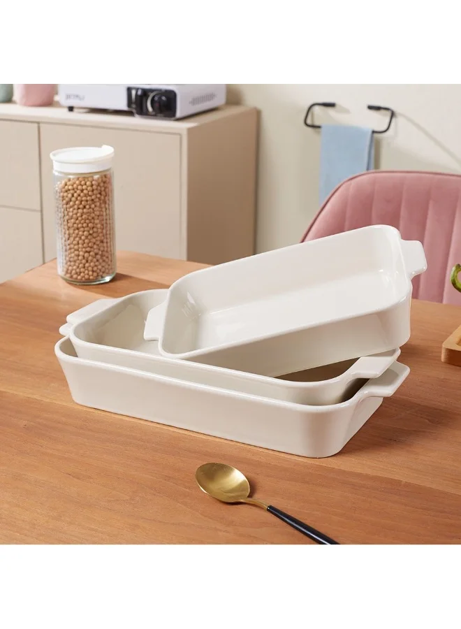 DANUBE HOME Chef's Delight Porcelain 3-Piece Rectangular Baking Dish Set – Durable Oven-Safe Bakeware for Lasagna, Roasting, Casseroles & Serving, Elegant Design for Modern Kitchens