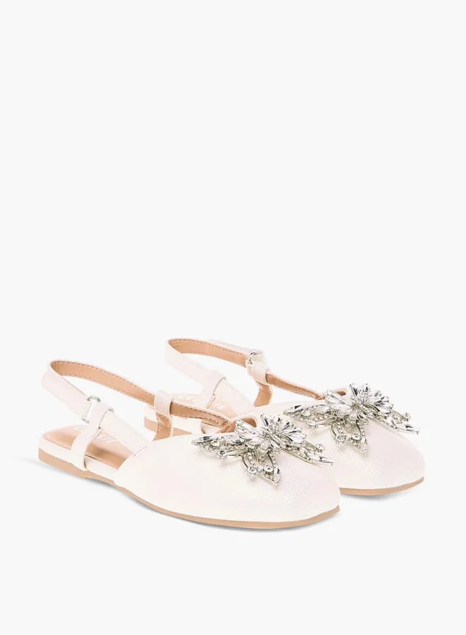 Celeste Girls Butterfly Embellished Sandals With Hook And Loop Closure