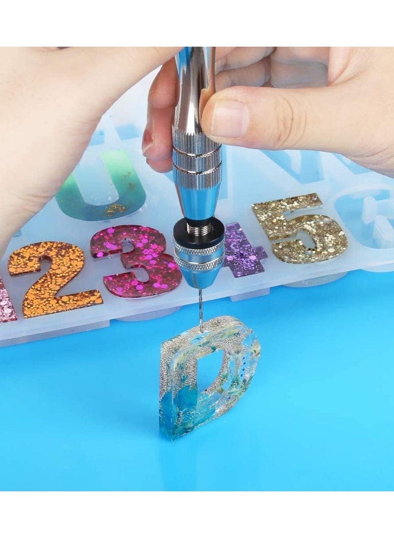 كيلا مثقاب يدوي لقوالب الراتينج، كماشة دبوسية سوداء مقاس 15 سم مع 10 قطع من رؤوس الفولاذ (0.8-3 مم)، لحفر الثقوب في خشب طين البوليمر الإيبوكسي، لصنع سلسلة مفاتيح المجوهرات، رأس صب دقيق (فضي) - Image 3