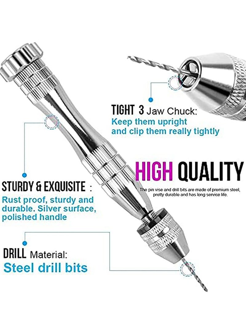 كيلا مثقاب يدوي لقوالب الراتينج، كماشة دبوسية سوداء مقاس 15 سم مع 10 قطع من رؤوس الفولاذ (0.8-3 مم)، لحفر الثقوب في خشب طين البوليمر الإيبوكسي، لصنع سلسلة مفاتيح المجوهرات، رأس صب دقيق (فضي) - Image 2