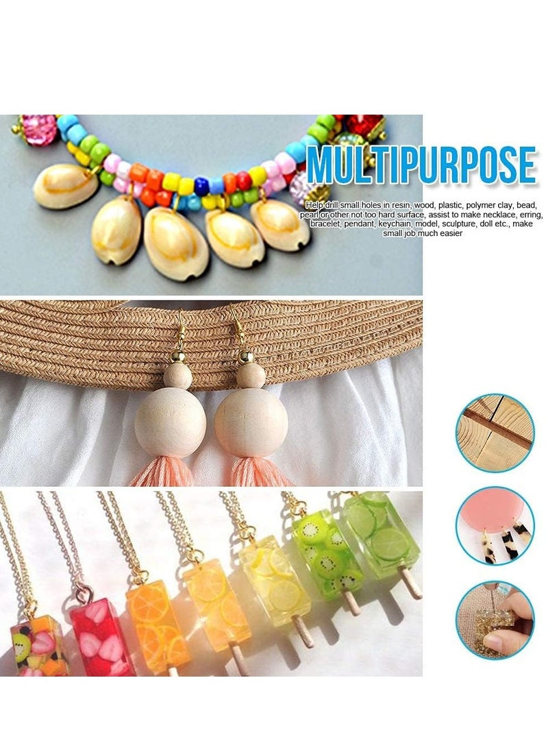 كيلا مثقاب يدوي لقوالب الراتينج، كماشة دبوسية سوداء مقاس 15 سم مع 10 قطع من رؤوس الفولاذ (0.8-3 مم)، لحفر الثقوب في خشب طين البوليمر الإيبوكسي، لصنع سلسلة مفاتيح المجوهرات، رأس صب دقيق (فضي) - Image 5