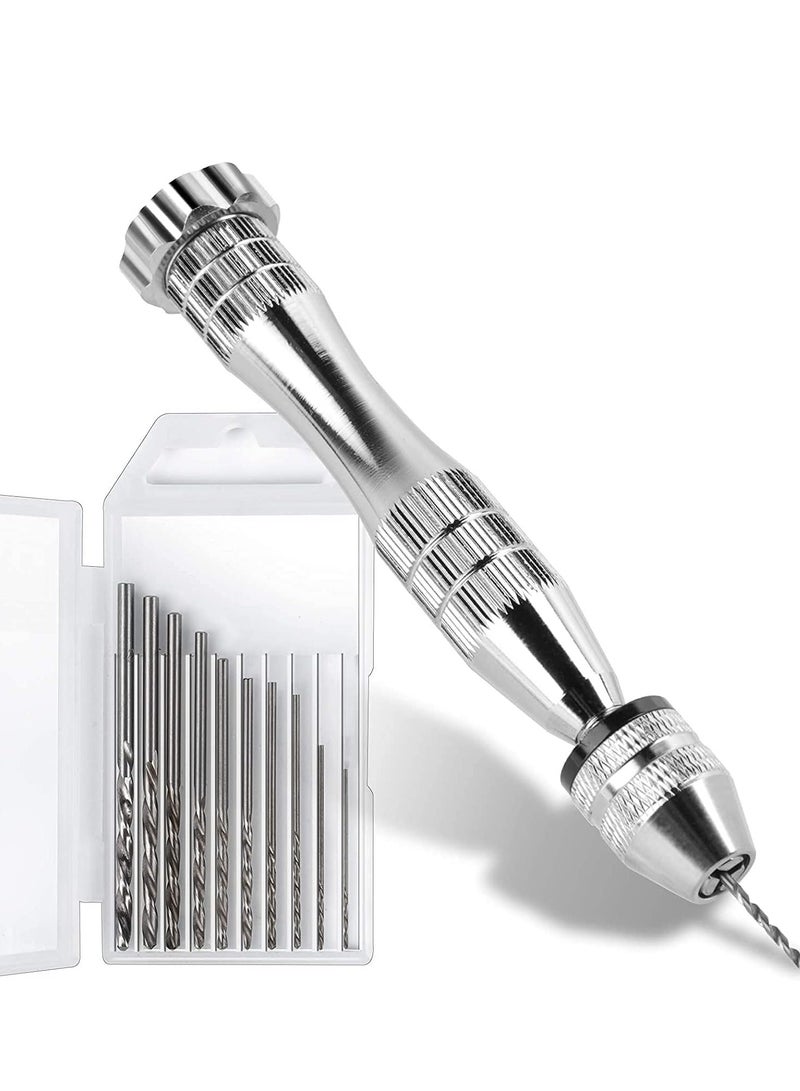 كيلا مثقاب يدوي لقوالب الراتينج، كماشة دبوسية سوداء مقاس 15 سم مع 10 قطع من رؤوس الفولاذ (0.8-3 مم)، لحفر الثقوب في خشب طين البوليمر الإيبوكسي، لصنع سلسلة مفاتيح المجوهرات، رأس صب دقيق (فضي) - Image 1