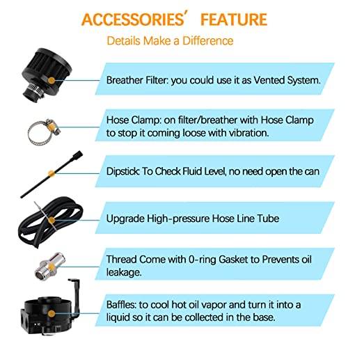 BAGARAATAN Universal Oil Catch Can Tank，Aluminum Oil Separator Catch Can with Breather Filter 300ml（Black） - Image 4