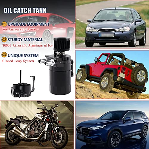 BAGARAATAN Universal Oil Catch Can Tank，Aluminum Oil Separator Catch Can with Breather Filter 300ml（Black） - Image 3