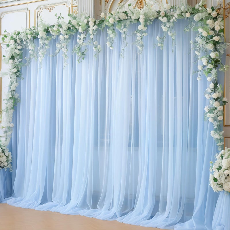 PARTISKY 10x10ft Baby Blue Tulle Backdrop Curtain for Parites, Sheer Photo Backdrop Drapes for Wedding Baby Shower Boy Shower Birthday Party Photo Shoot Background Decorations - Image 1