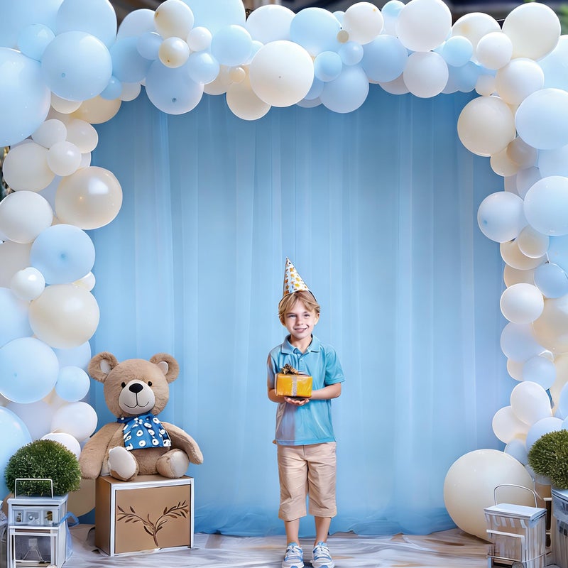 PARTISKY 10x10ft Baby Blue Tulle Backdrop Curtain for Parites, Sheer Photo Backdrop Drapes for Wedding Baby Shower Boy Shower Birthday Party Photo Shoot Background Decorations - Image 3