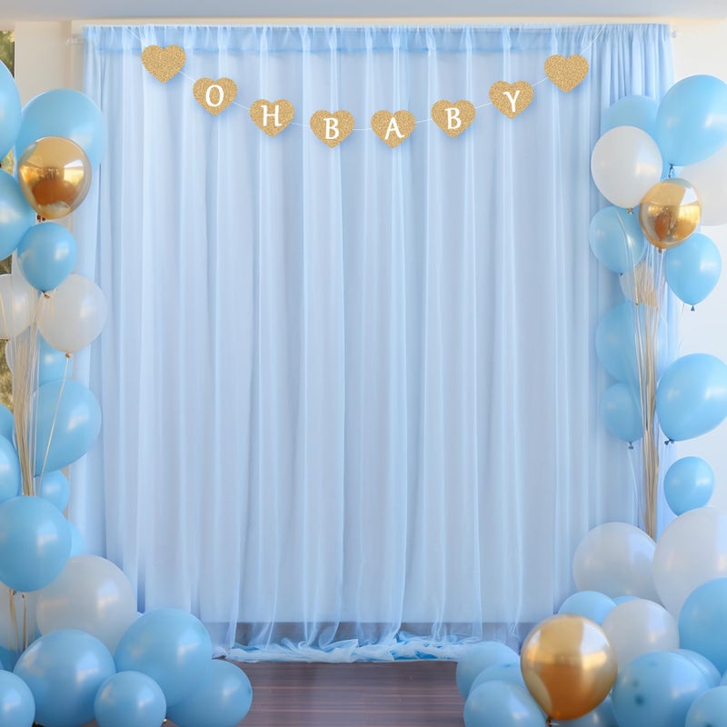 PARTISKY 10x10ft Baby Blue Tulle Backdrop Curtain for Parites, Sheer Photo Backdrop Drapes for Wedding Baby Shower Boy Shower Birthday Party Photo Shoot Background Decorations - Image 2