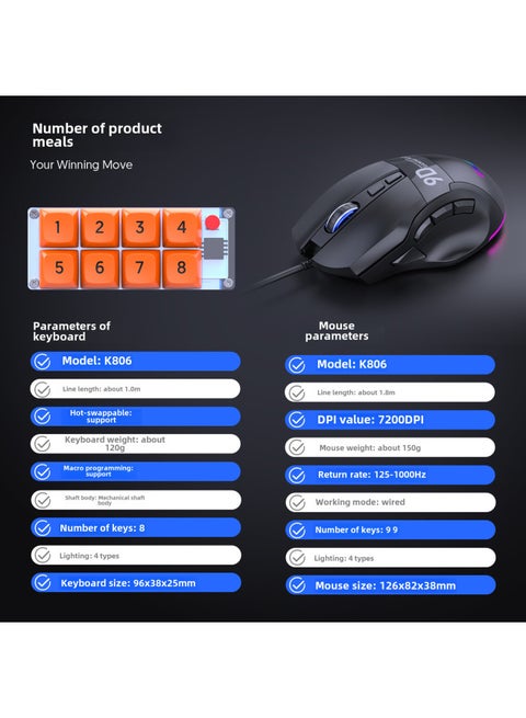 Macro Definition Small Keyboard One-handed Keyboard Game Small Keyboard Game Suit A Batch Of Computer Accessories-Specifications:Macro Definition Black Mouse Transparent Keypad Suit
