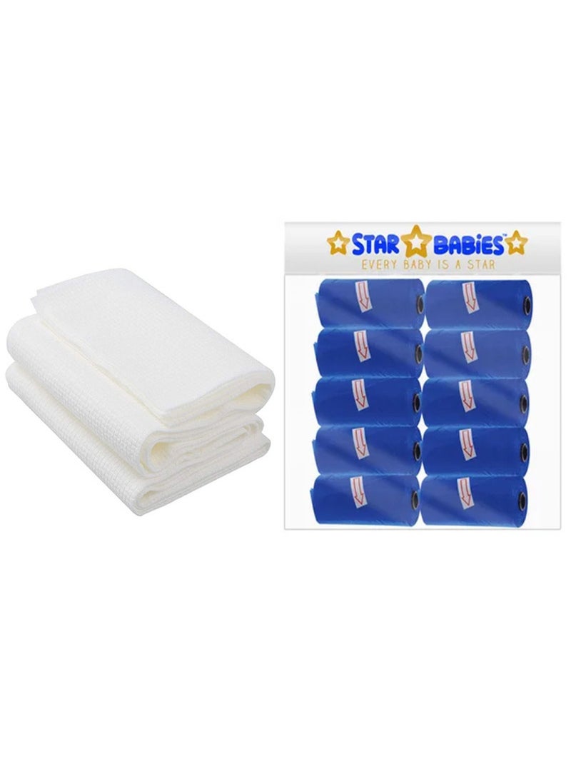 STAR BABiES Combo Pack Scented Bag Pack Of 10 With Dispsoable Towel Pack Of 3   Navy Blue - Image 1