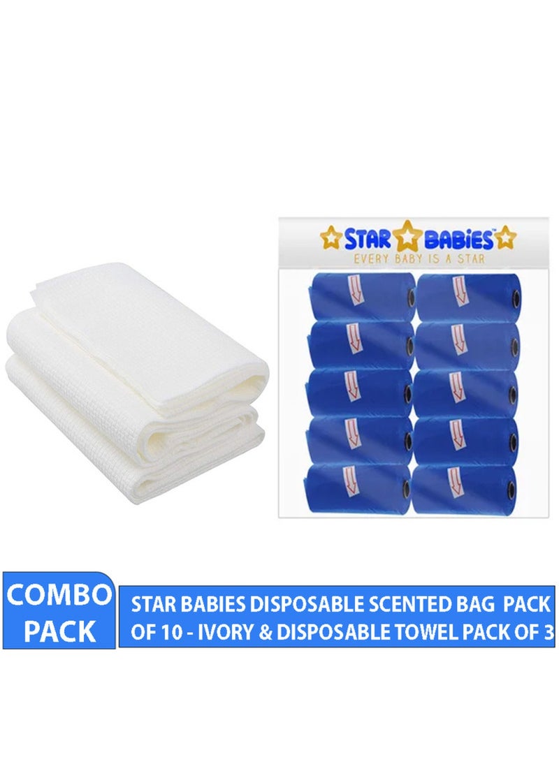 STAR BABiES Combo Pack Scented Bag Pack Of 10 With Dispsoable Towel Pack Of 3   Navy Blue - Image 2