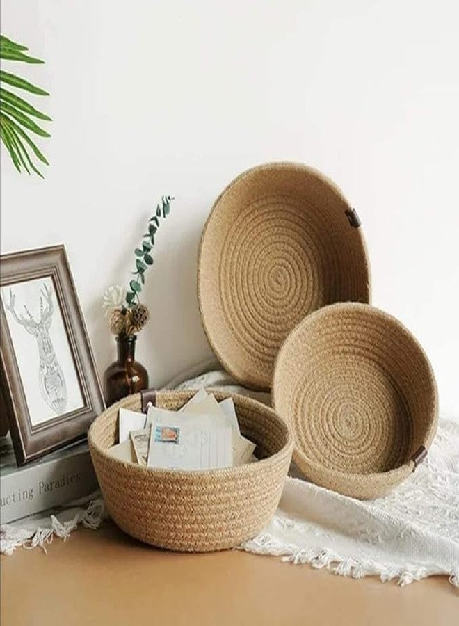 SANWALSA [Set of 3-9",8",7" inch, Round, Beige] Handwoven Jute Cotton Basket | Eco-Friendly Shelf Baskets for Kitchen, Living Room, Office | Ideal for Storage, Organization & Gift Hampers - Image 2